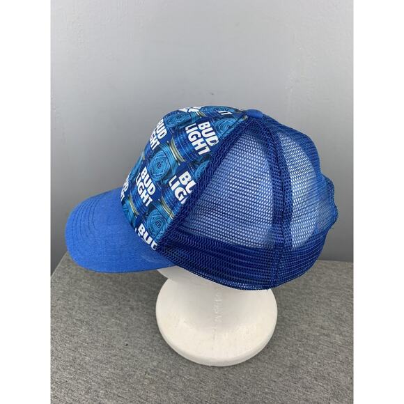 Bud‎ Light Unisex Blue All Over Print Mesh Trucker Hat - Snap Back Vintage - Picture 2 of 5